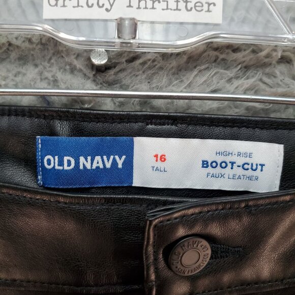 Old Navy Jeans Womens 16 Tall Black High-Rise Boot-Cut Faux Leather *NWT* - Picture 2 of 9